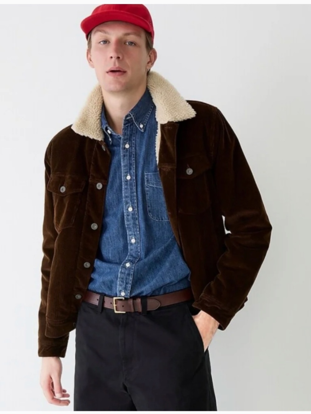 J. Crew Wallace & Barnes Brown Corduroy Sherpa-Lined Jacket Medium